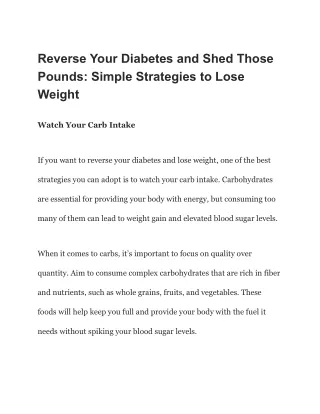 Reverse Your Diabetes and Shed Those Pounds: Simple Strategies to Lose Weight