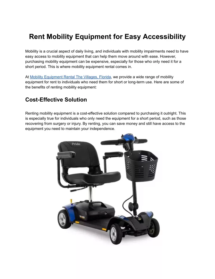 rent mobility equipment for easy accessibility