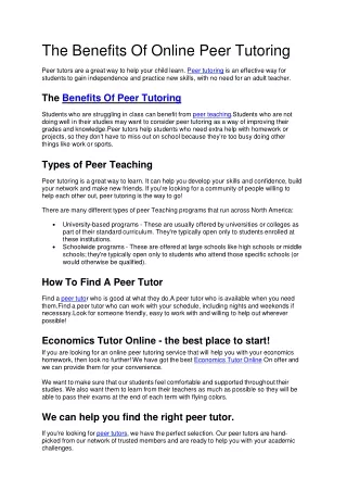 The Benefits Of Online Peer Tutoring