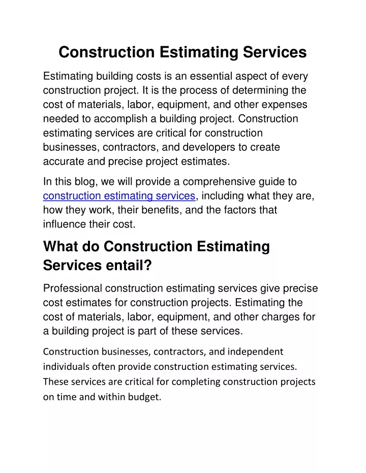 construction estimating services