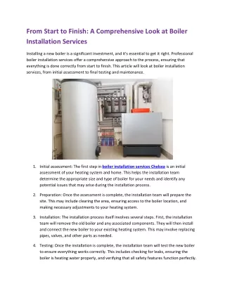 Boiler Installation Services Chelsea