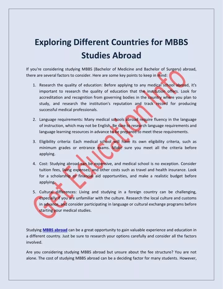 exploring different countries for mbbs studies
