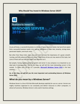 why should you invest in windows server 2019
