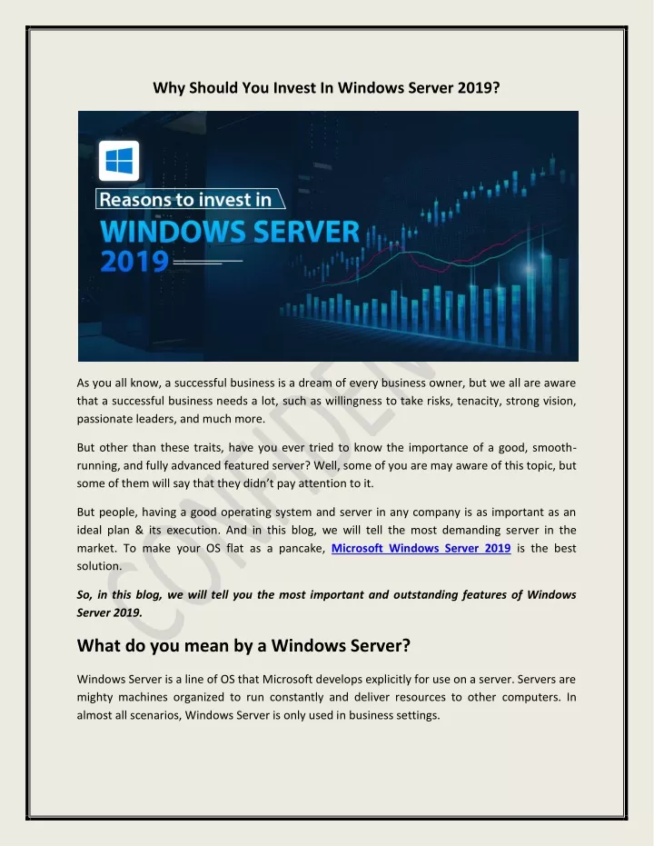 why should you invest in windows server 2019