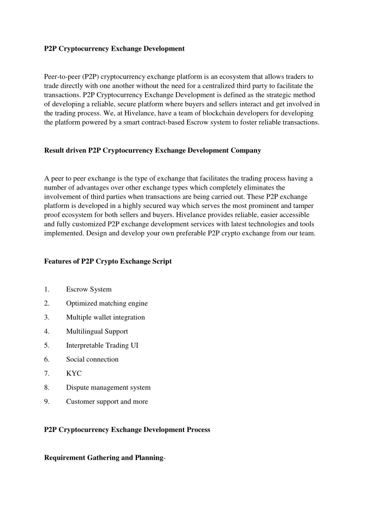 p2p cryptocurrency exchange development