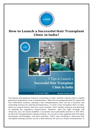 How to Launch a Successful Hair Transplant Clinic in India?