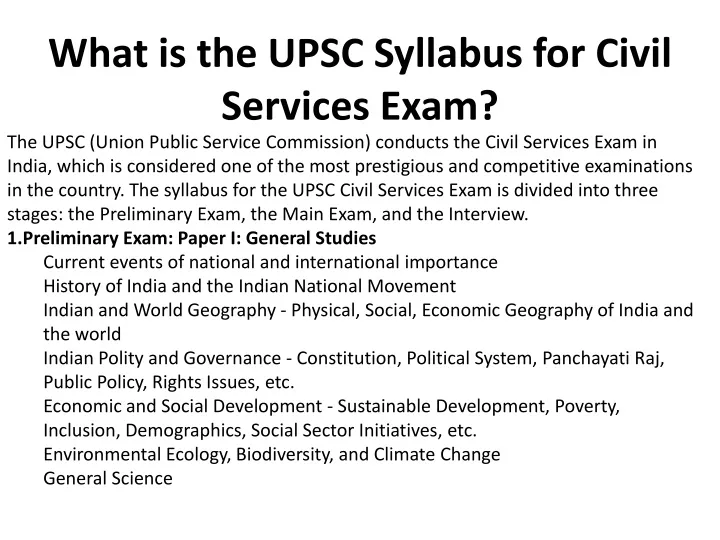 what is the upsc syllabus for civil services exam