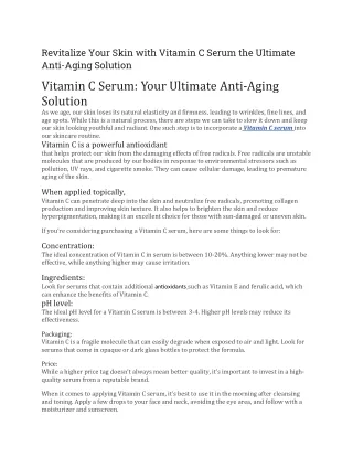 Revitalize Your Skin with Vitamin C Serum the Ultimate Anti