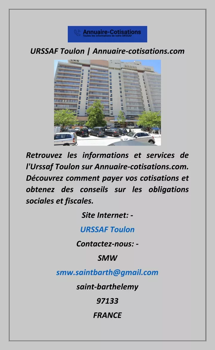 urssaf toulon annuaire cotisations com