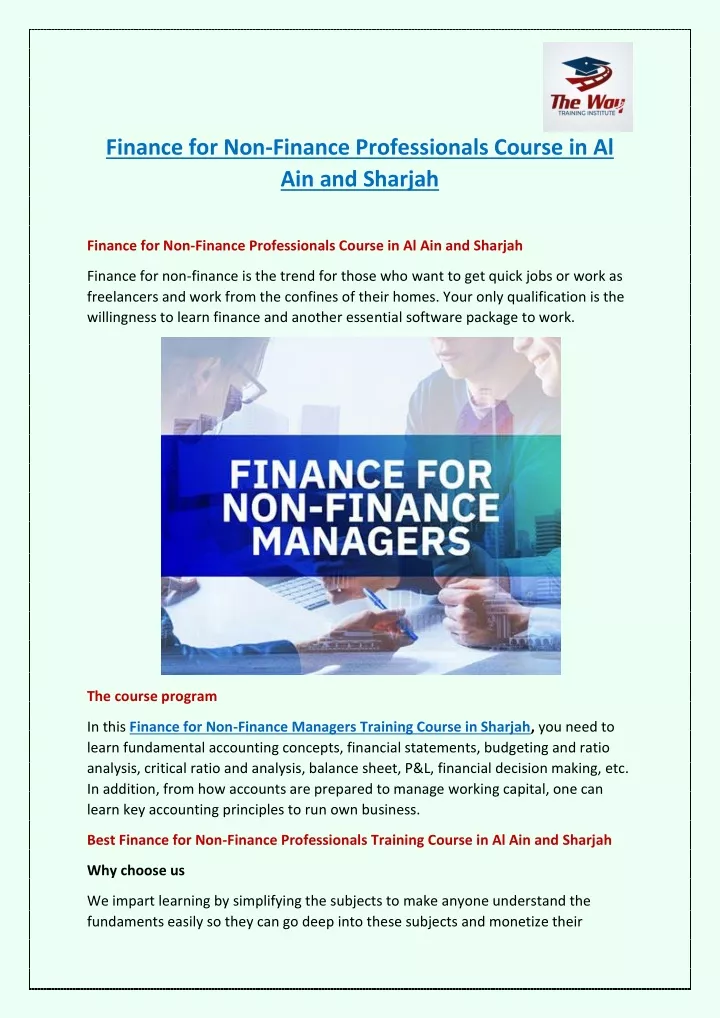 finance for non finance professionals course