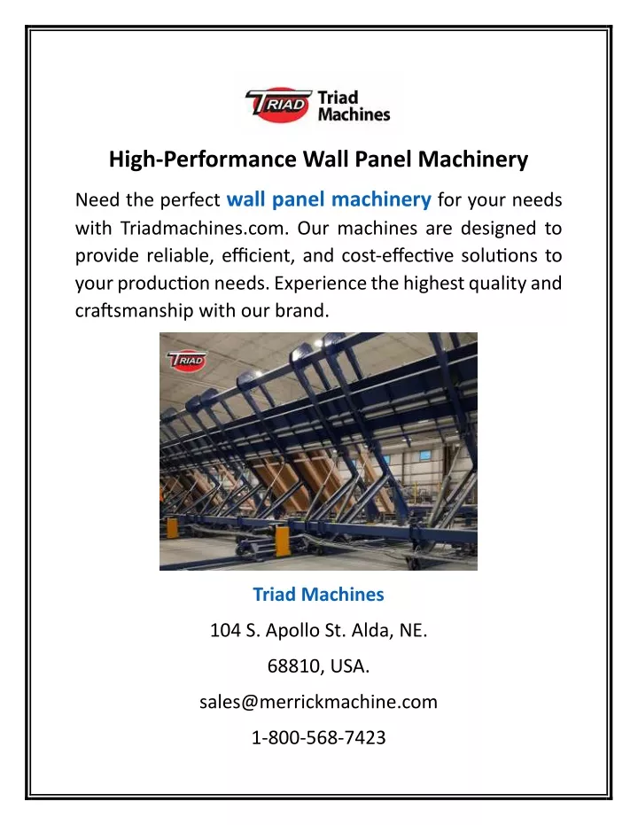 high performance wall panel machinery