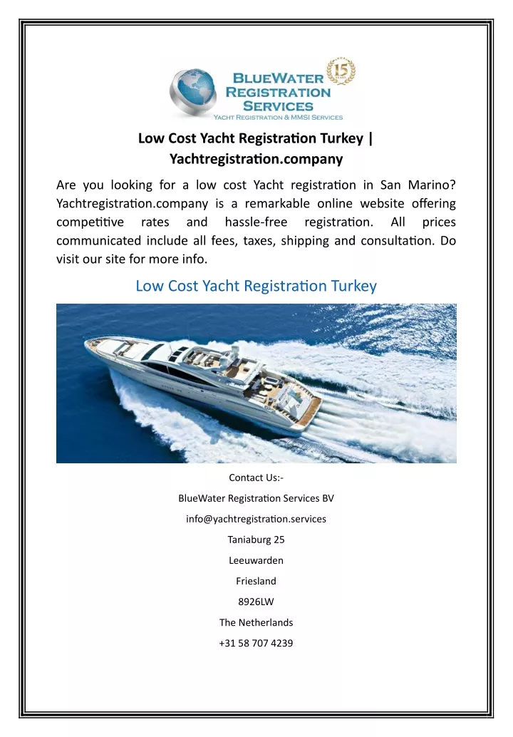 low cost yacht registration turkey