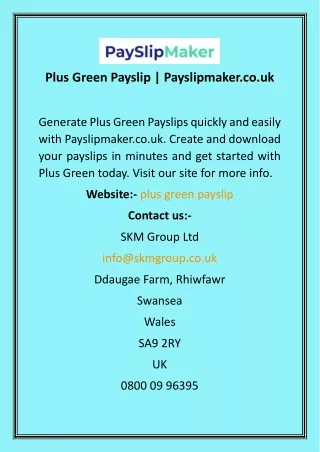 Plus Green Payslip  Payslipmaker.co.uk