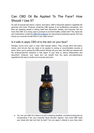 Can CBD Oil Be Applied To The Face_ How Should I Use It_