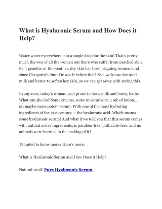 What is Hyaluronic Serum and How Does it Help