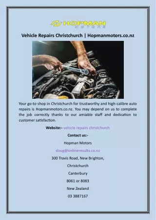 Vehicle Repairs Christchurch  Hopmanmotors.co.nz