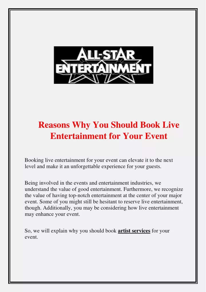 reasons why you should book live entertainment