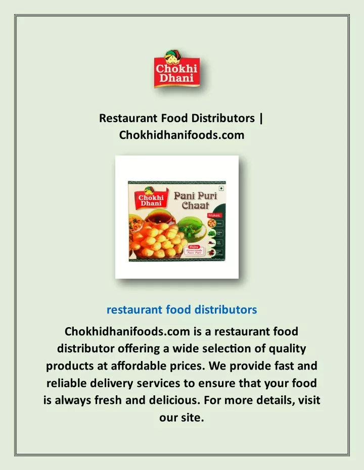 restaurant food distributors chokhidhanifoods com