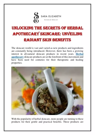 Unlocking the Secrets of Herbal Apothecary Skincare Unveiling Radiant Skin Benefits