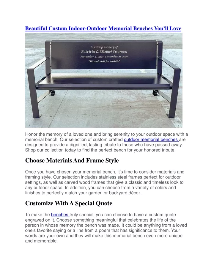 beautiful custom indoor outdoor memorial benches