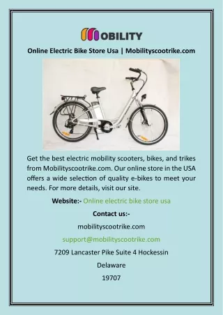 Online Electric Bike Store Usa  Mobilityscootrike