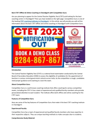 best ctet offline online coaching in chandigarh