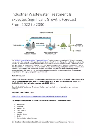Industrial Wastewater Treatment Is Expected Significant Growth