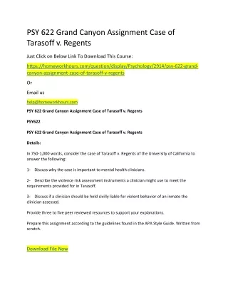psy 622 grand canyon assignment case of tarasoff