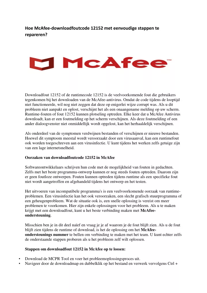 hoe mcafee downloadfoutcode 12152 met eenvoudige