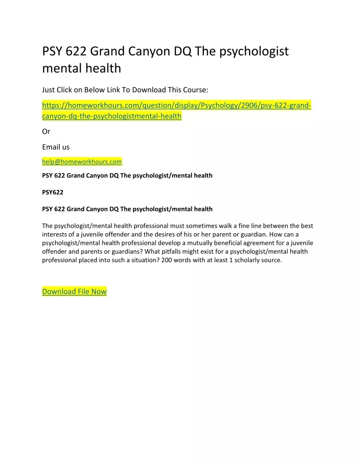 psy 622 grand canyon dq the psychologist mental