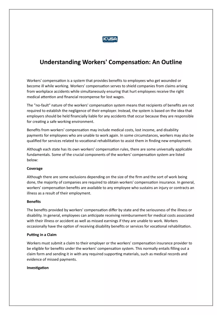 understanding workers compensation an outline