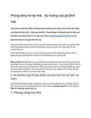 Phòng xông hơi tại nhà – Xu hướng của gia đình Việt