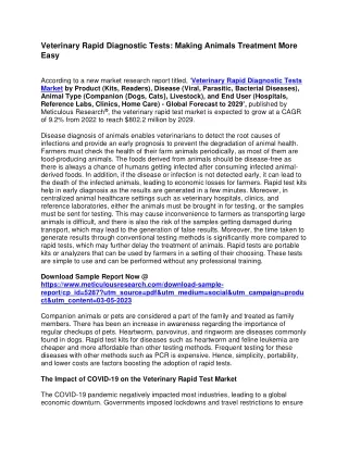 veterinary rapid diagnostic tests making animals
