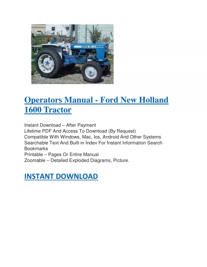 operators manual ford new holland 1600 tractor
