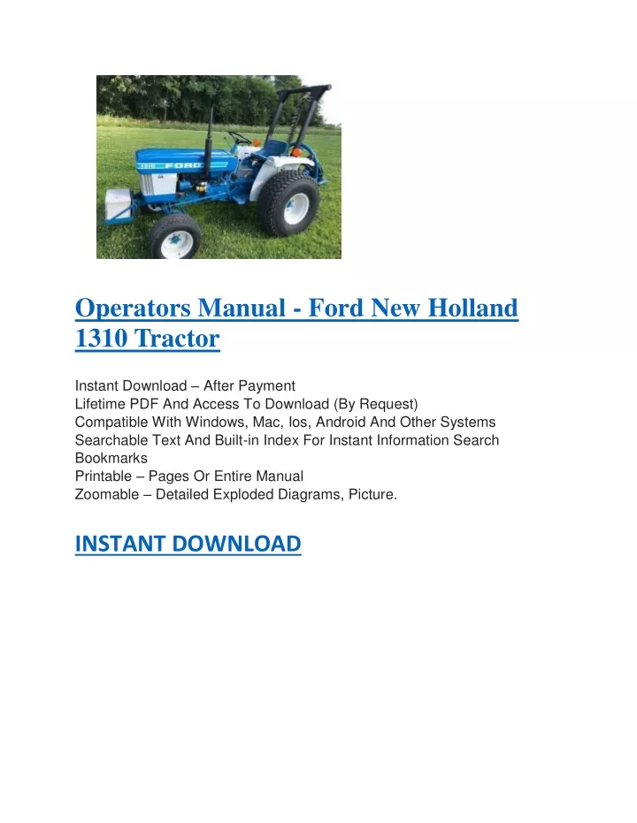 operators manual ford new holland 1310 tractor