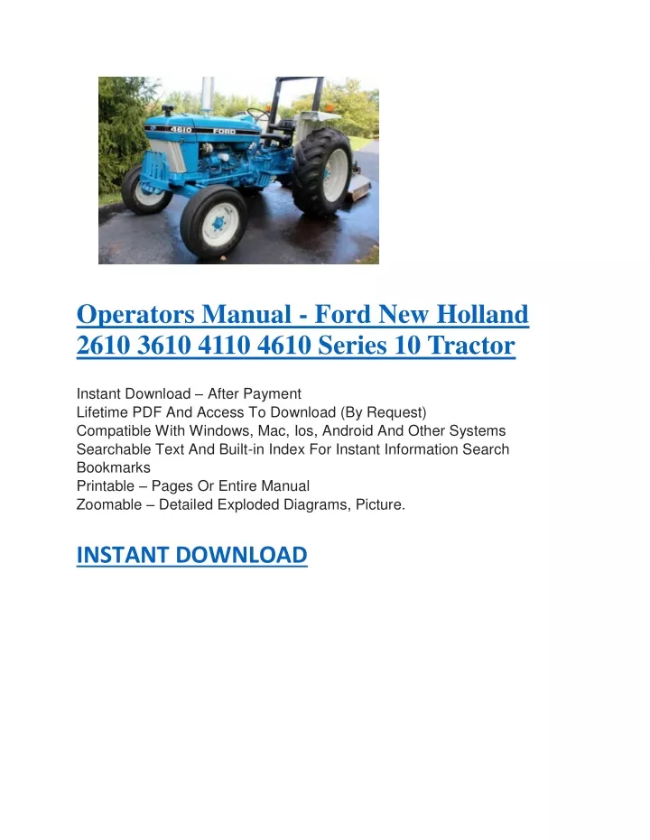 operators manual ford new holland 2610 3610 4110