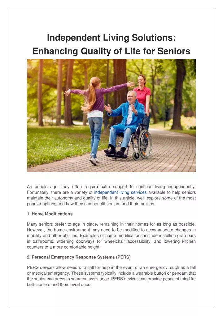 independent living solutions enhancing quality