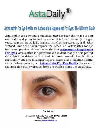 Astaxanthin For Eye Health and Astaxanthin Supplement For Eyes