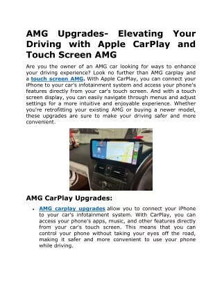 AMG Upgrades- Elevating Your Driving with Apple CarPlay and Touch Screen AMG