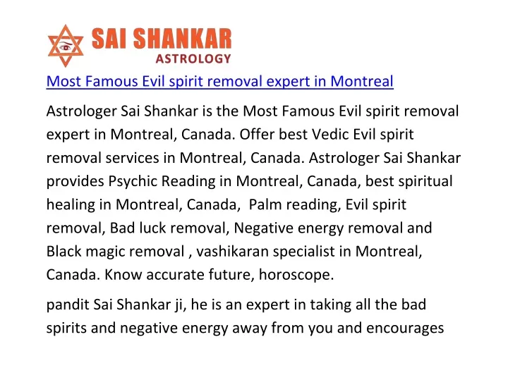 most famous evil spirit removal expert in montreal