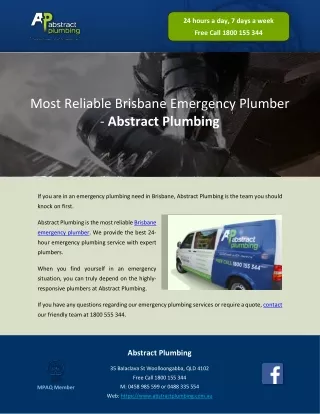 Most Reliable Brisbane Emergency Plumber - Abstract Plumbing