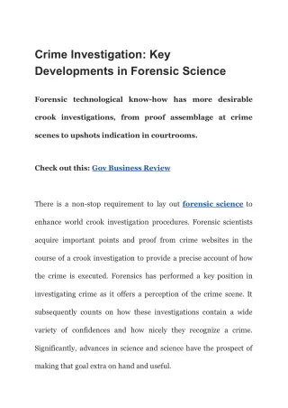 Crime Investigation Key Developments in Forensic Science