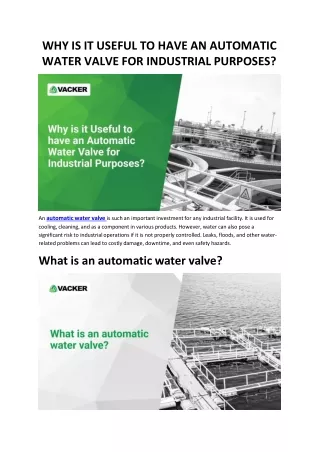 Why Is It Useful To Have An Automatic Water Valve For Industrial Purposes?