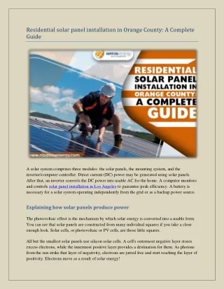 Residential Solar Panel Installation in Orange County A Complete Guide