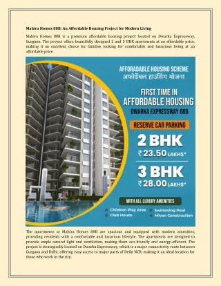 Mahira Homes 88B Affordable Housing Gurgaon
