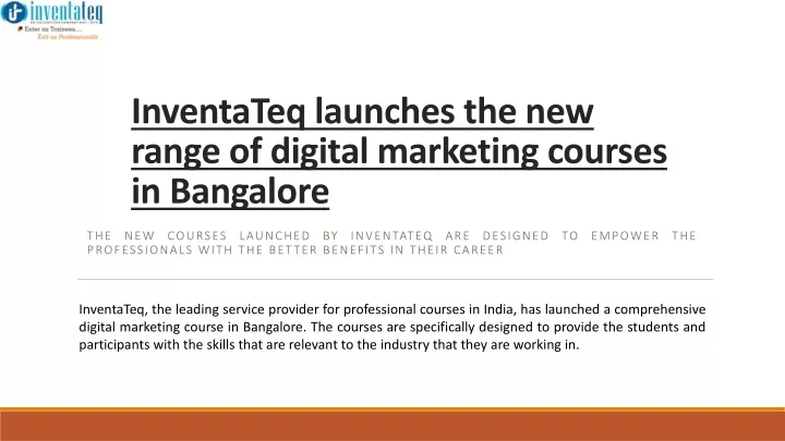 inventateq launches the new range of digital marketing courses in bangalore