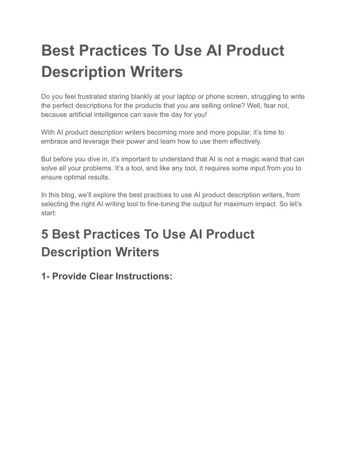best practices to use ai product description