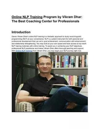 Online NLP Training Program by Vikram Dhar_ The Best Coaching Center for Professionals