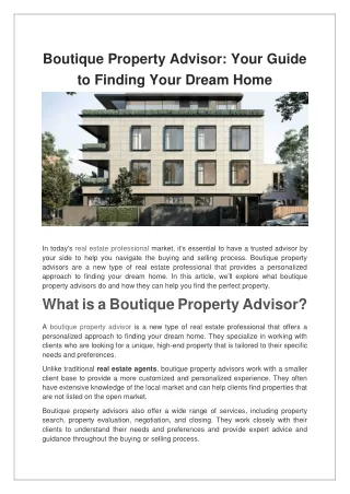 Boutique Property Advisor Your Guide to Finding Your Dream Home