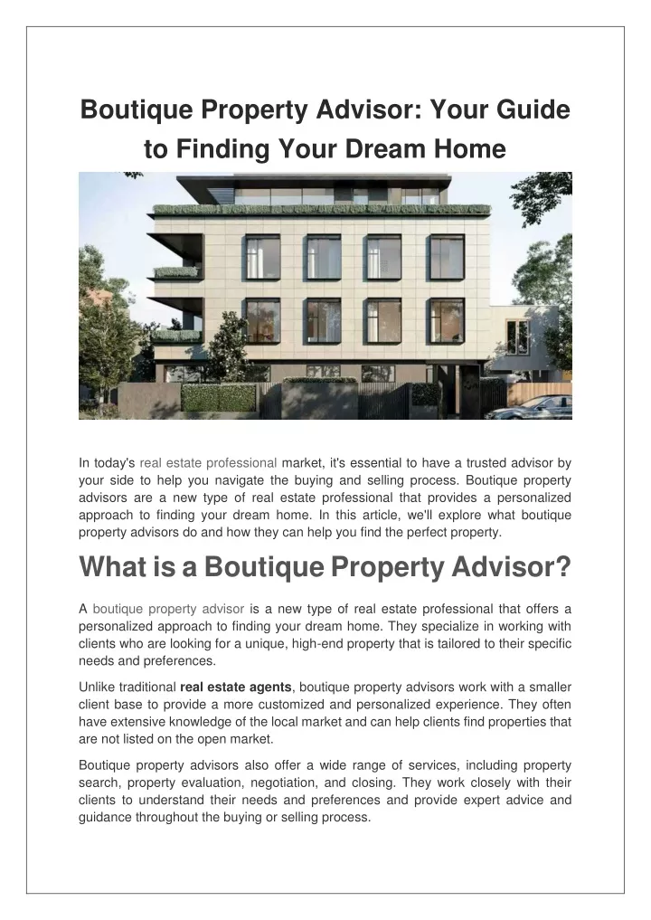 boutique property advisor your guide to finding